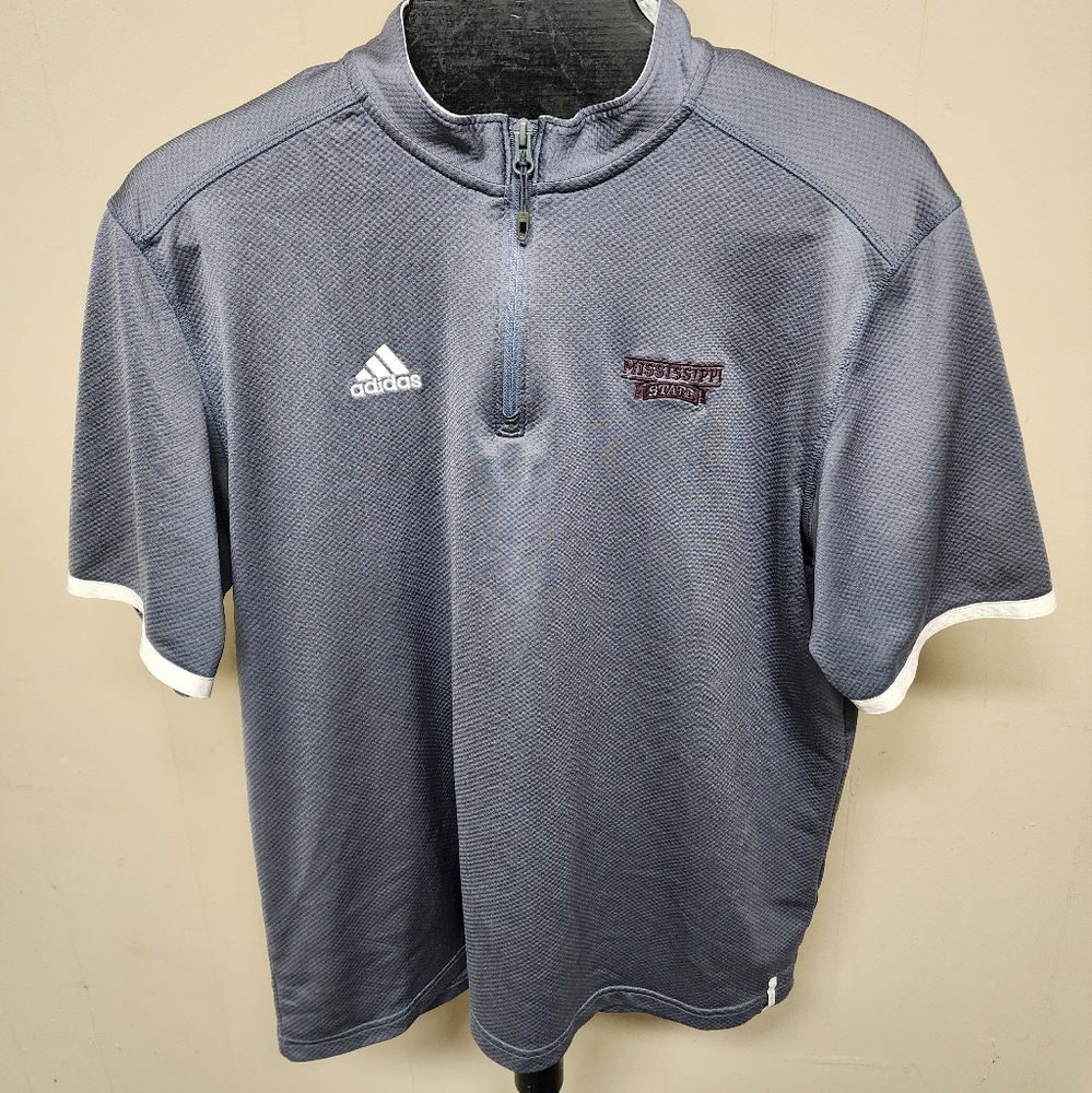 Adidas Size Medium Mississippi State Bulldogs 1/4 Zip Gray Pullover Shirt